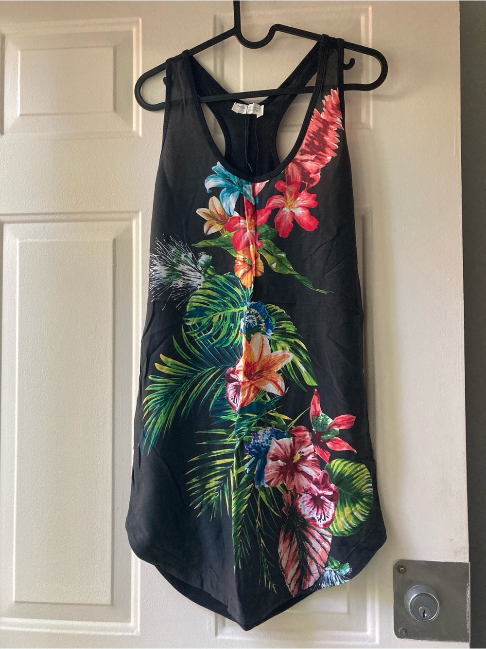 Zara Black Racerback Tank with Tropical Accents